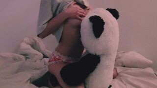 Little step sister wake up and fuck the teddy bear licking my pink pussy squirt - porn video