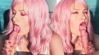 Gentle Blowjob and Cum Play from Beauty with Pink Hair and Juicy Lips - porn video